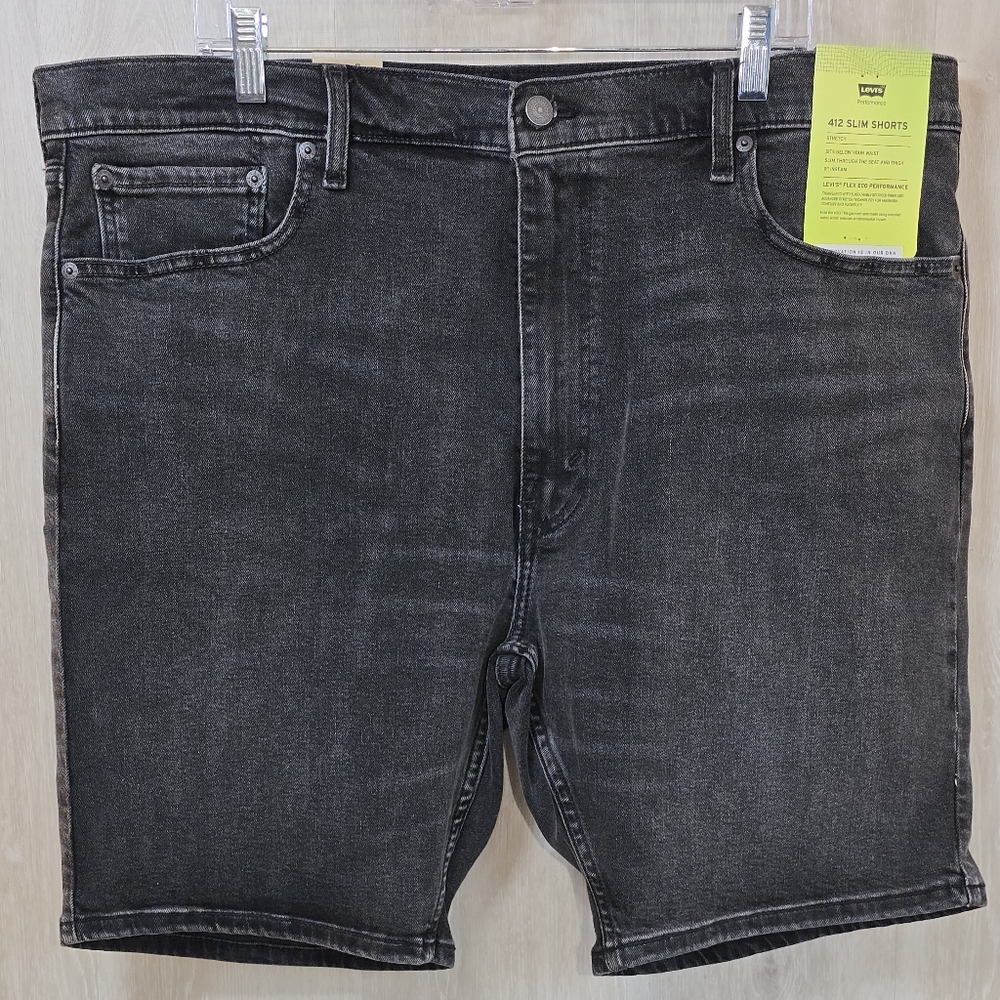 Levi's 412 Men's Slim Stretch Black Denim Jean Shorts New NWT size 42